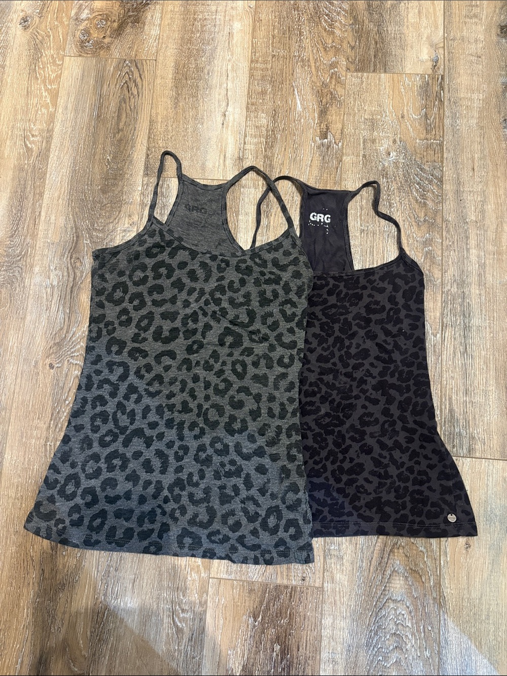 Garage Leopard-Print Racerback Tank Tops - Black & Charcoal